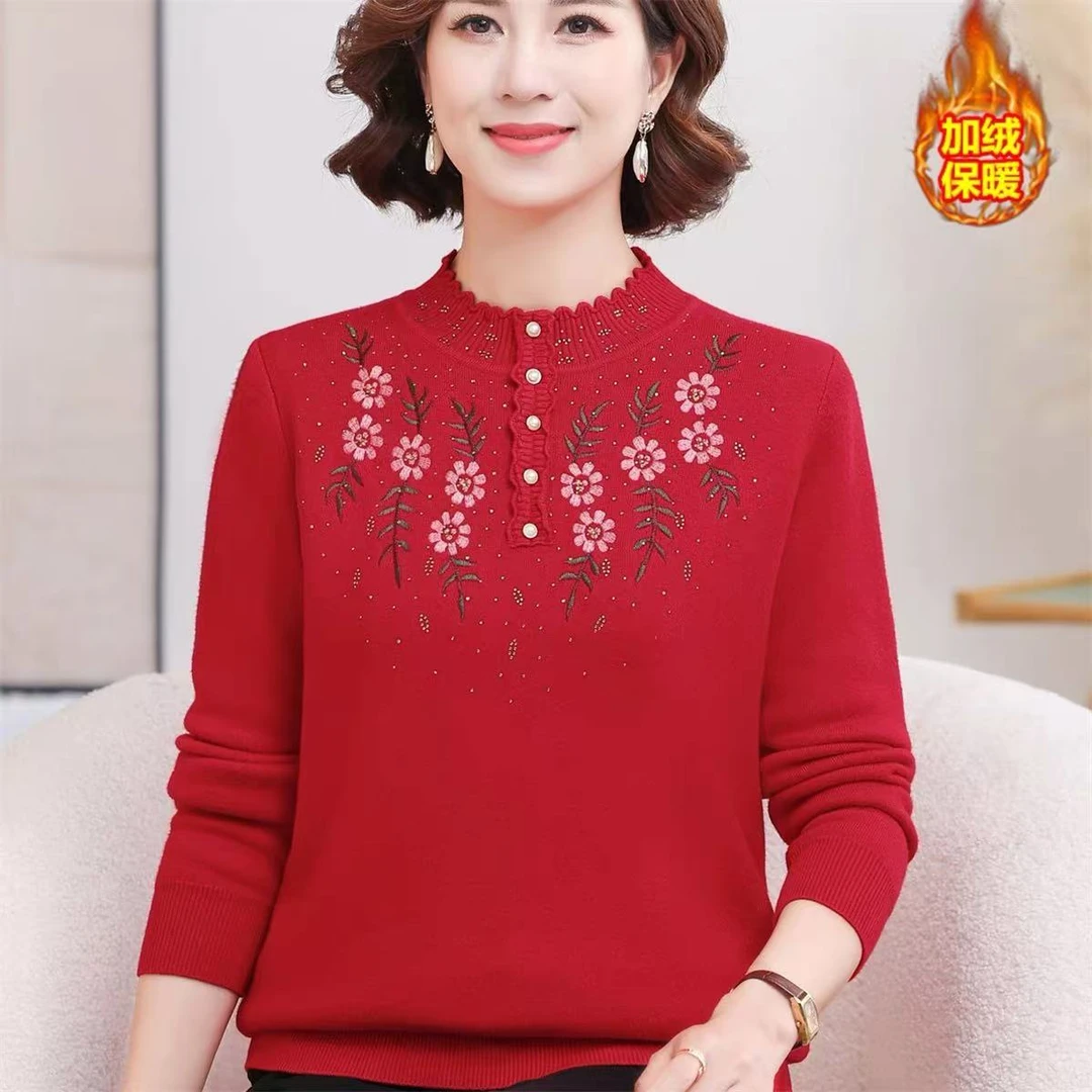 刺绣花边领一体绒毛衣 853款