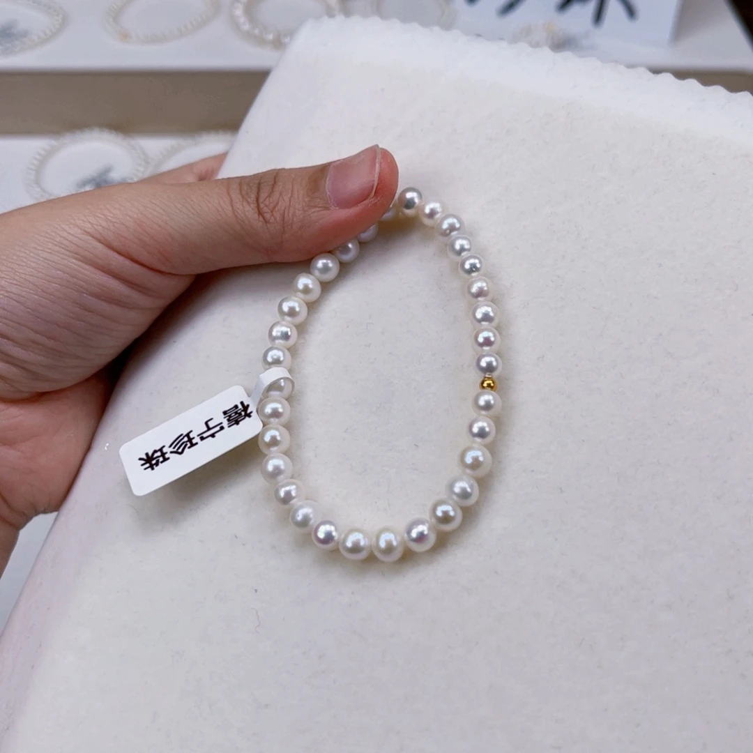 银S925镶嵌手绳淡水珍珠5-6天然淡水珍珠手链