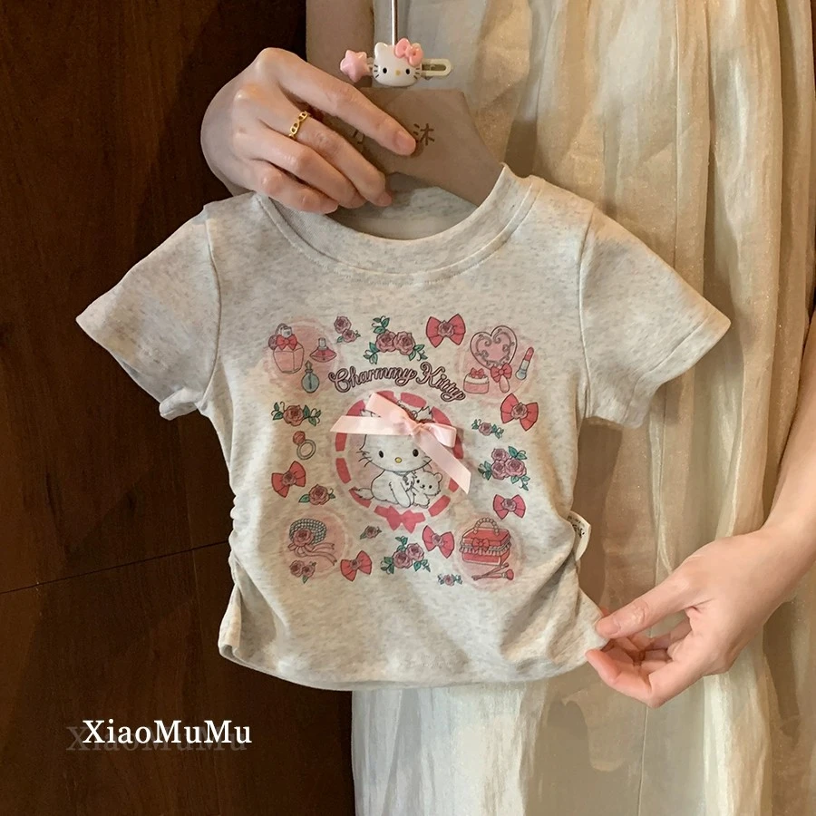女童纯棉洋气2025新款夏装韩系小童女宝宝短袖卡通休闲T恤