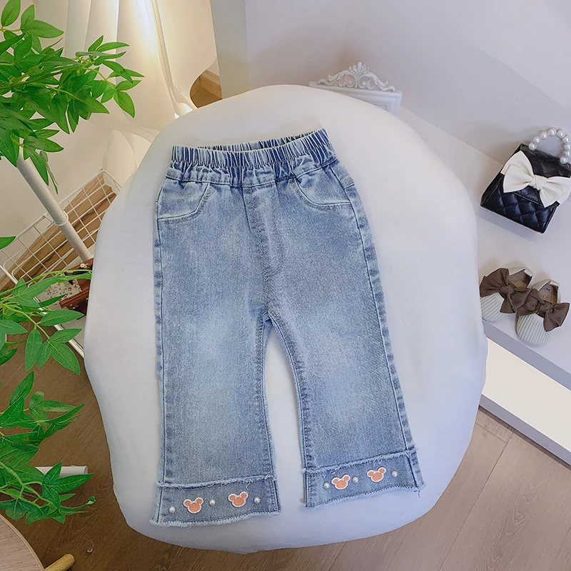 2025新款儿童女童牛仔裤春秋新款中腰弹力喇叭裤洋气百搭宝宝长裤