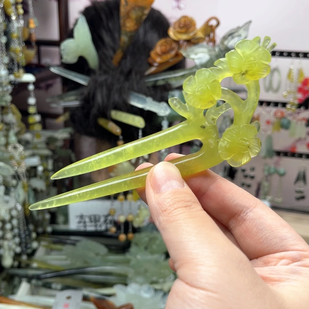 岫玉未镶嵌发饰长度13厘米左右