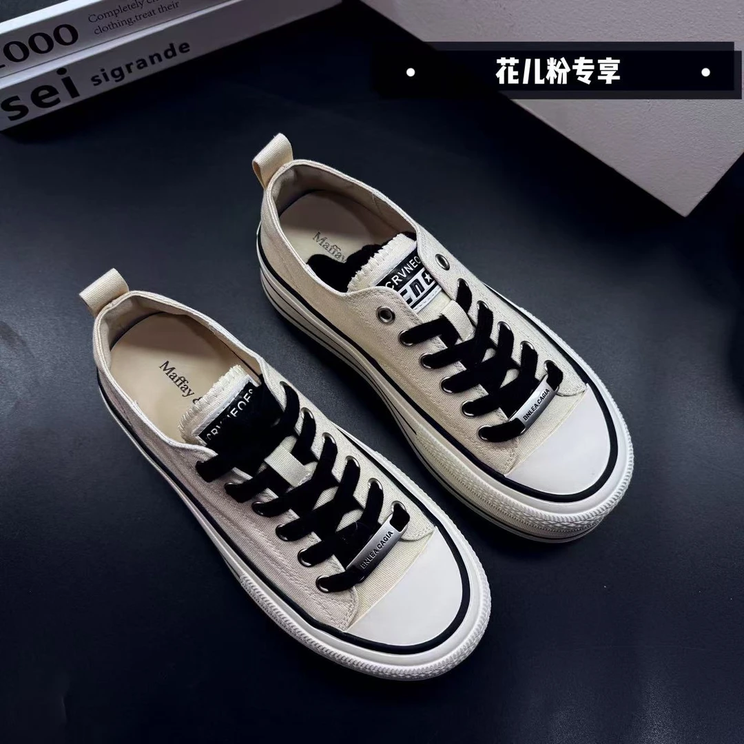 系带女帆布鞋舒适夏季运动春夏潮鞋休闲百搭鞋子经典8818-1米色