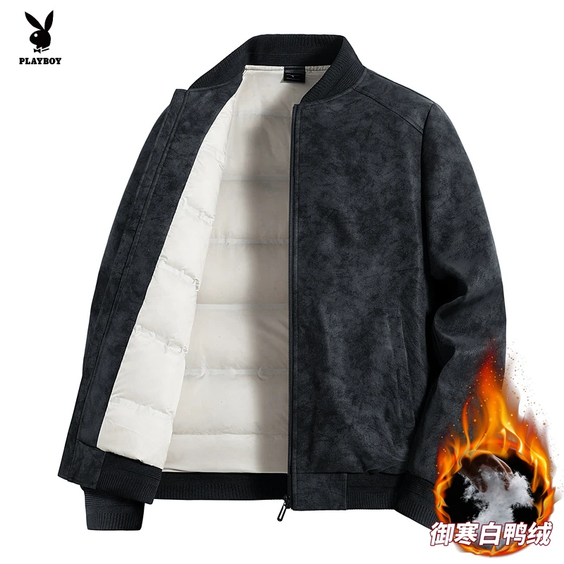 花花公子冬季上新抗皱羽绒服男士外套加绒保暖时尚休闲商务上衣