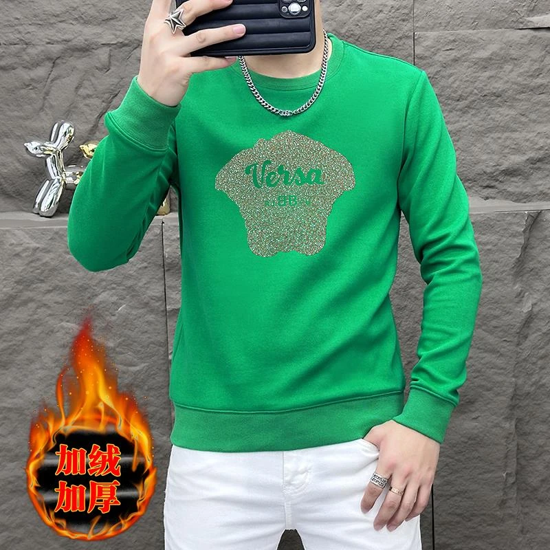 高端长袖T恤男2025秋冬欧洲站潮牌加绒加厚圆领高级感卫衣打底衫