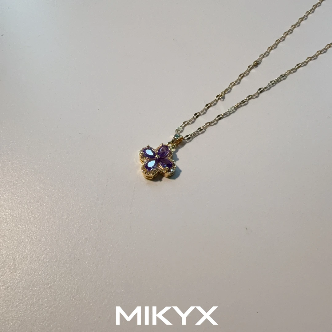 mikyx 钛钢项链 紫色四叶草项链B228
