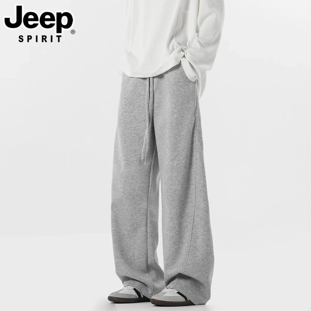JEEPSPIRIT吉普美式高街弯刀休闲裤男潮牌阔腿复古直筒灰色运动裤