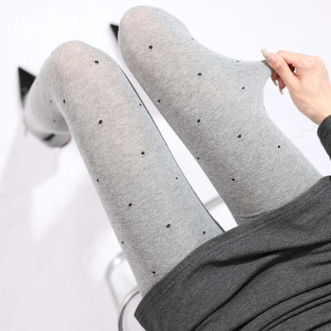 韩系灰色打底裤春秋季薄款秋裤洛丽塔复古波点连裤袜保暖内搭丝袜
