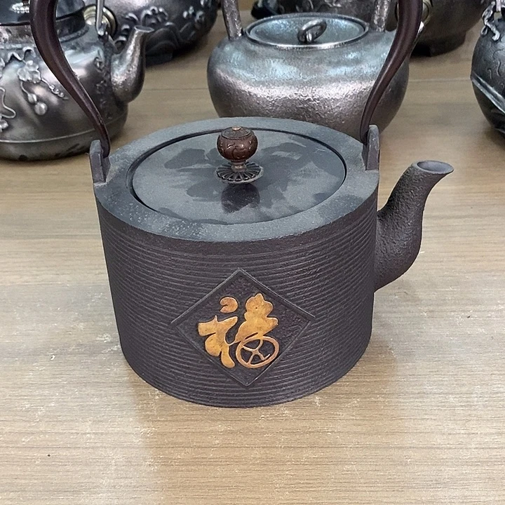 直筒鎏金铁壶1200毫升纯手工打造