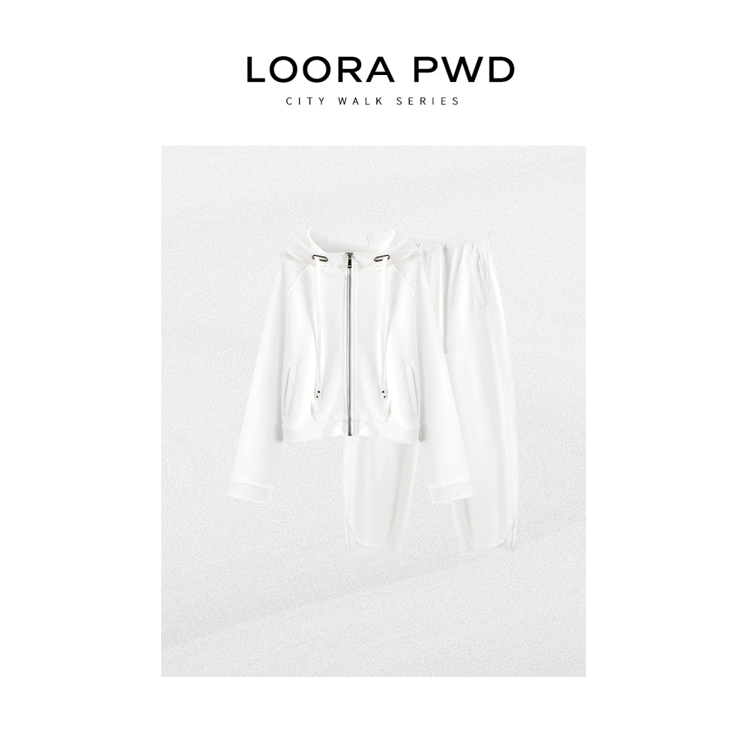 LOORAPWD/罗拉密码 初春季白色连帽修身运动休闲套装25CJBD0085N
