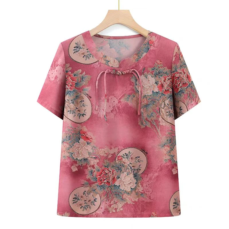 9419-夏季新款新中式国风短袖洋气时尚妈妈装套头小衫（老仓库）