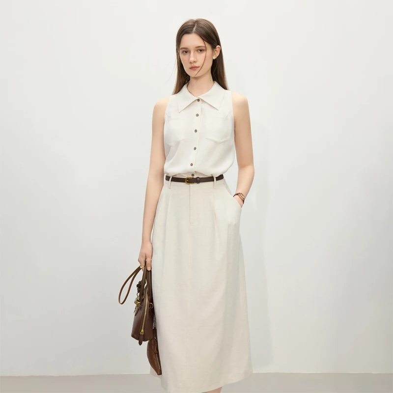 范思蓝恩简约松弛无袖上衣半身裙女夏新款两件套25FS12040/12041