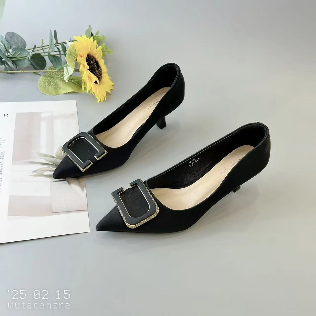 A5001  新款法式小跟气质细跟尖头百搭单鞋