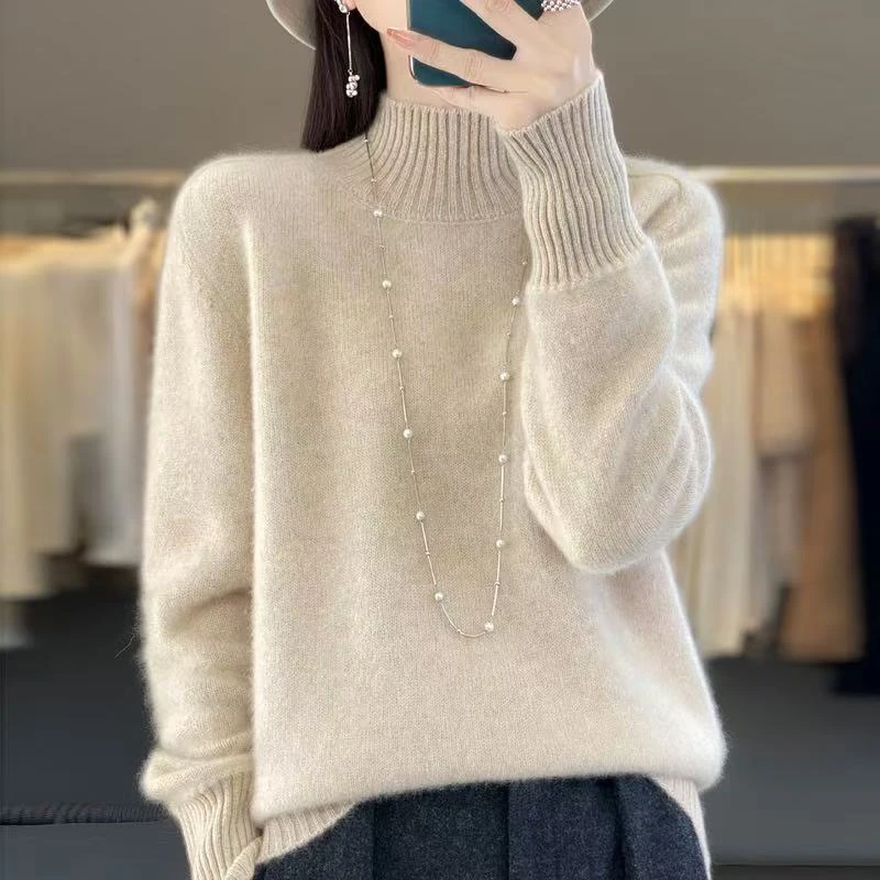 曾黎同款本命年红色毛衣女秋冬半高领羊毛衫100%纯羊毛打底衫内搭