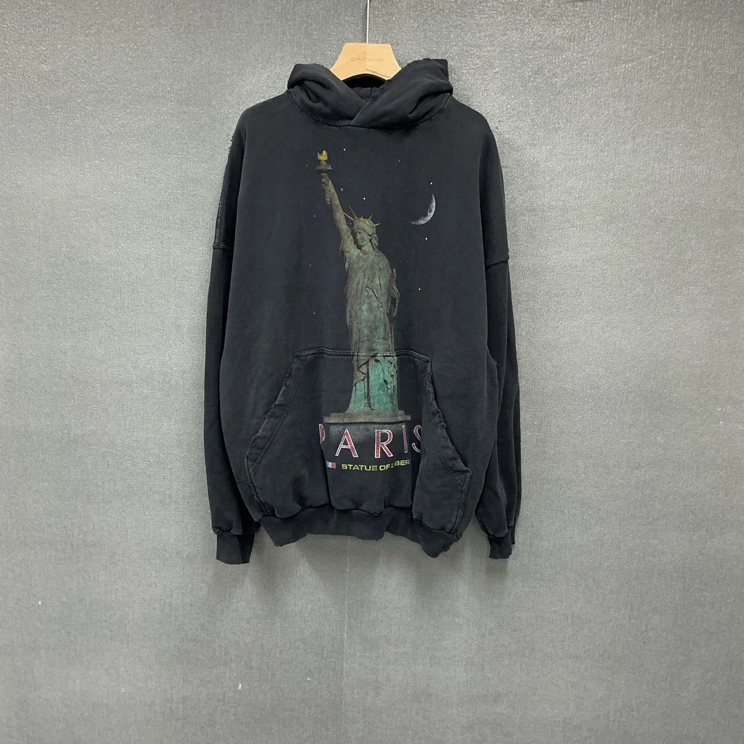 99新 Balenciaga/巴黎世家 自由女神破坏帽衫卫衣1码 6887