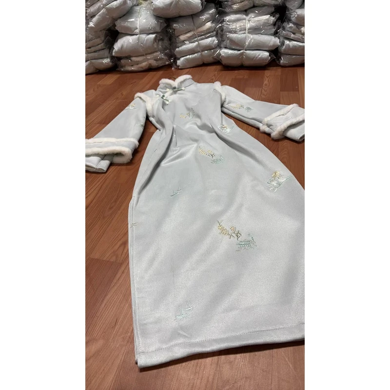 802-【小桥人家】蓝色 双袖 改良 旗袍