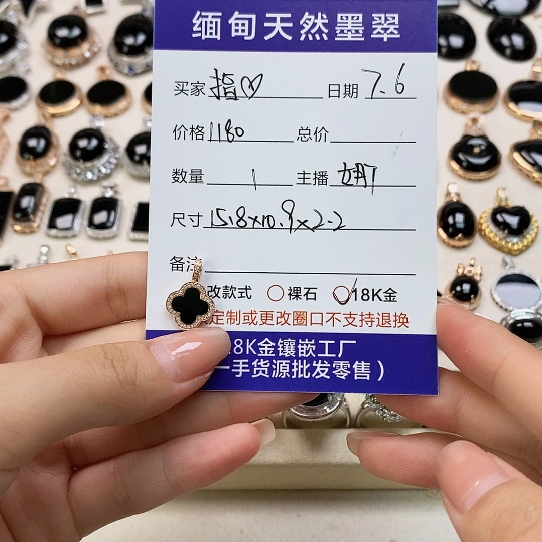 指***年翡翠18K金镶嵌颈饰天然翡翠墨翠