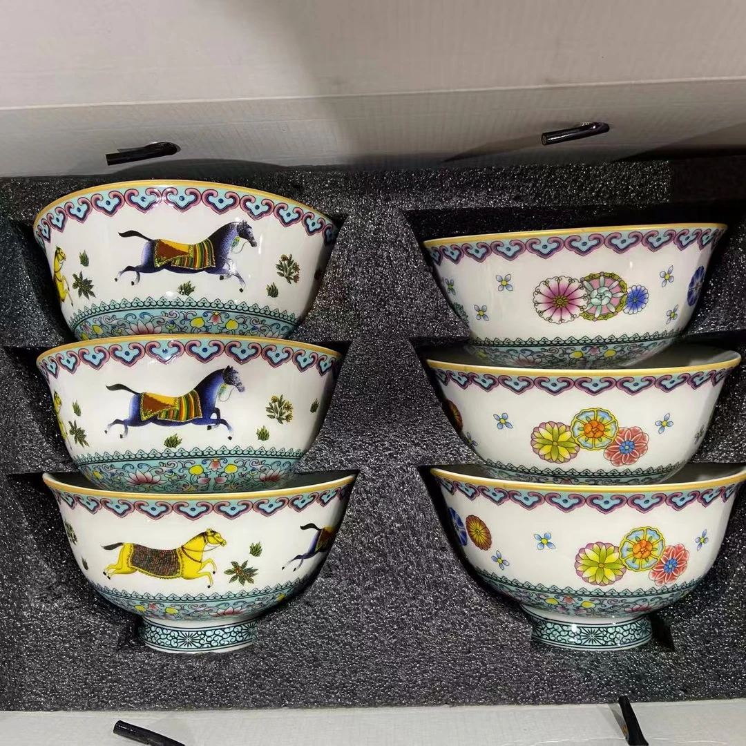 深蓝貔貅花爱马仕套装6个碗