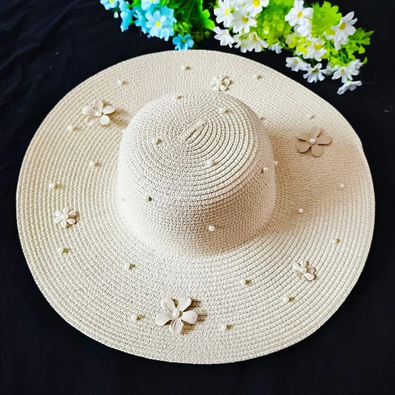 平檐草帽女夏季帽子编织帽大帽檐英伦出游百搭海边遮阳防晒拍照