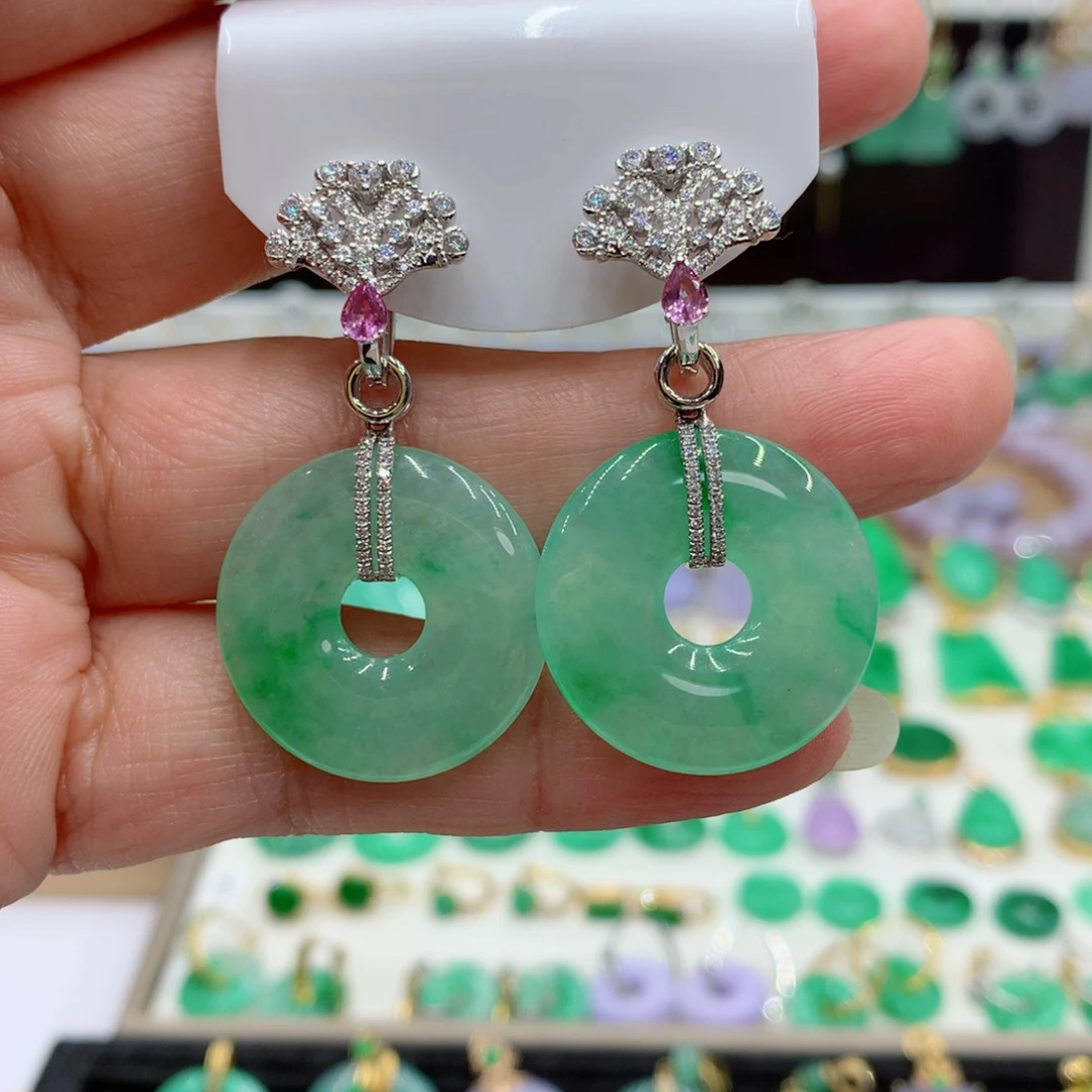 翡翠18K金镶嵌耳饰