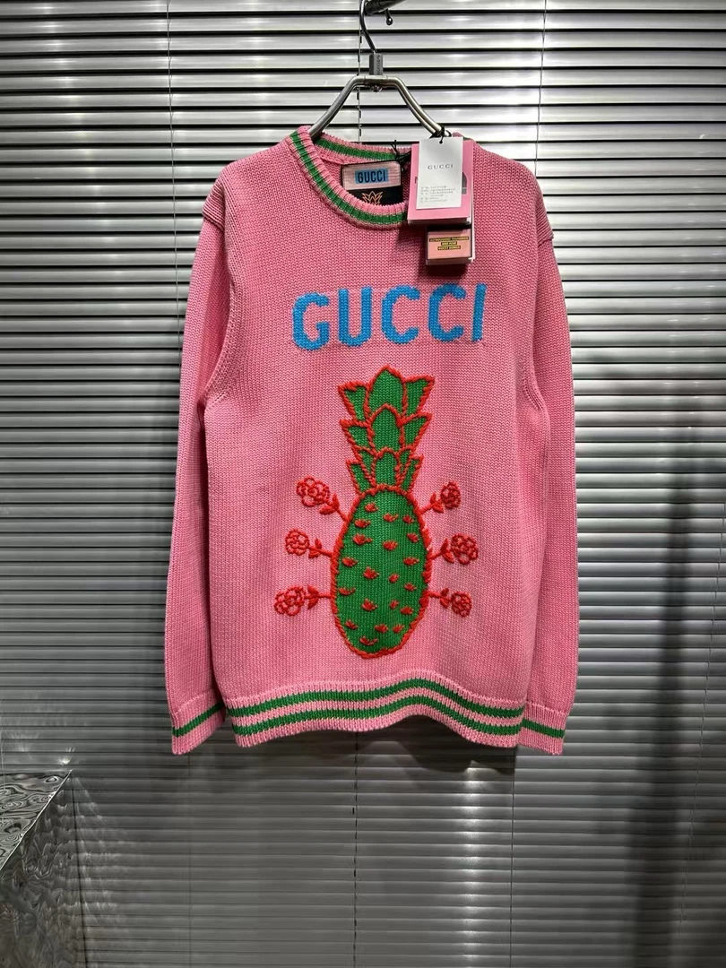 未使用 GUCCI/古驰 菠萝粉色针织毛衣/M码