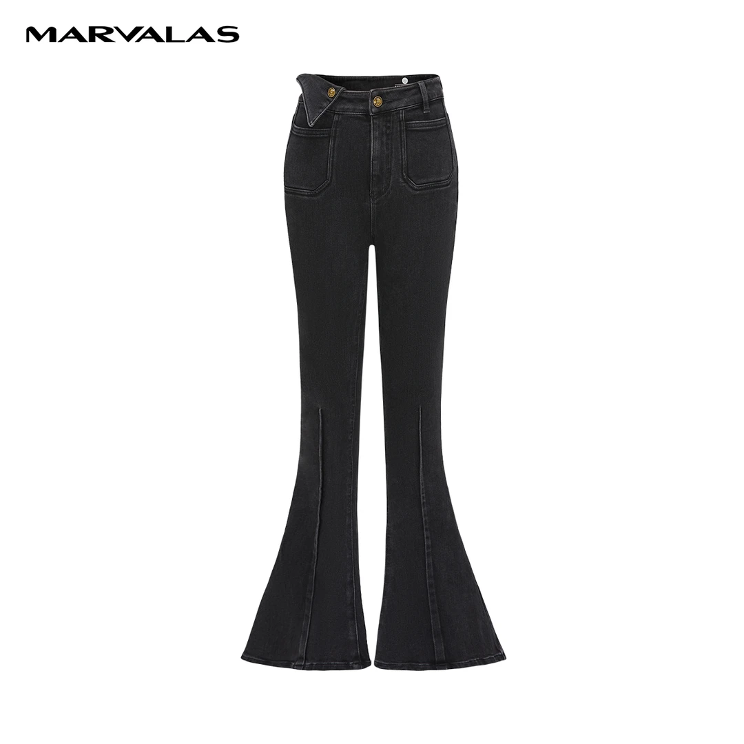 【开心】曼德诗牛仔裤秋冬新款时尚棉质喇叭休闲长裤M103306942