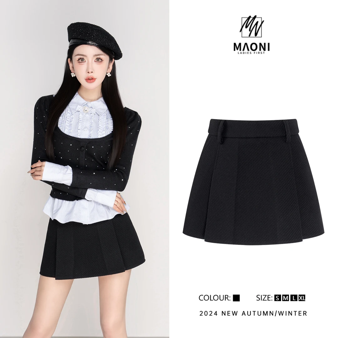 毛妮Peshe【斜纹呢子短裤裙】高腰时尚百搭通勤a字修身短裙L1188