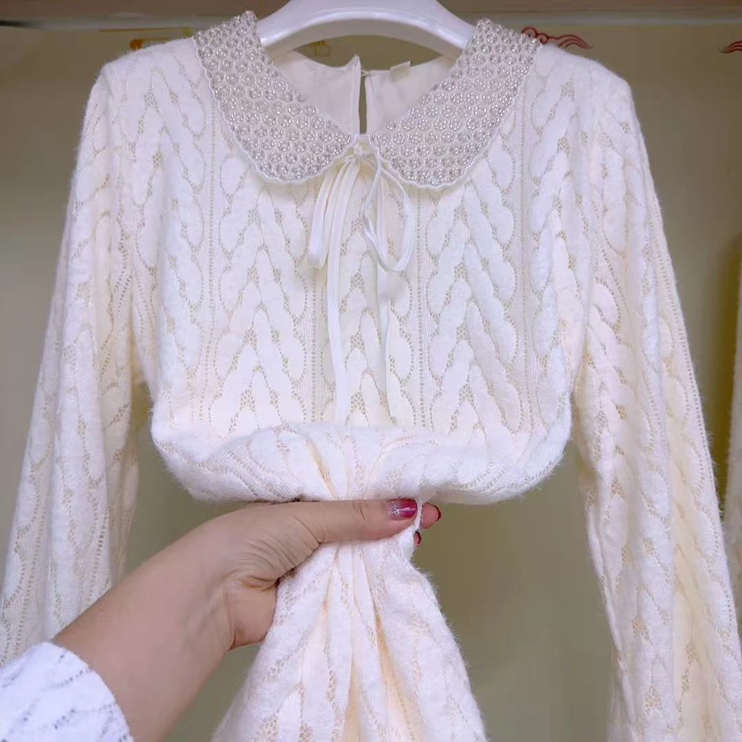 娃娃领后开扣蕾丝加绒+加里衬宽松打底衬衫秋冬洋气内搭小衫上衣