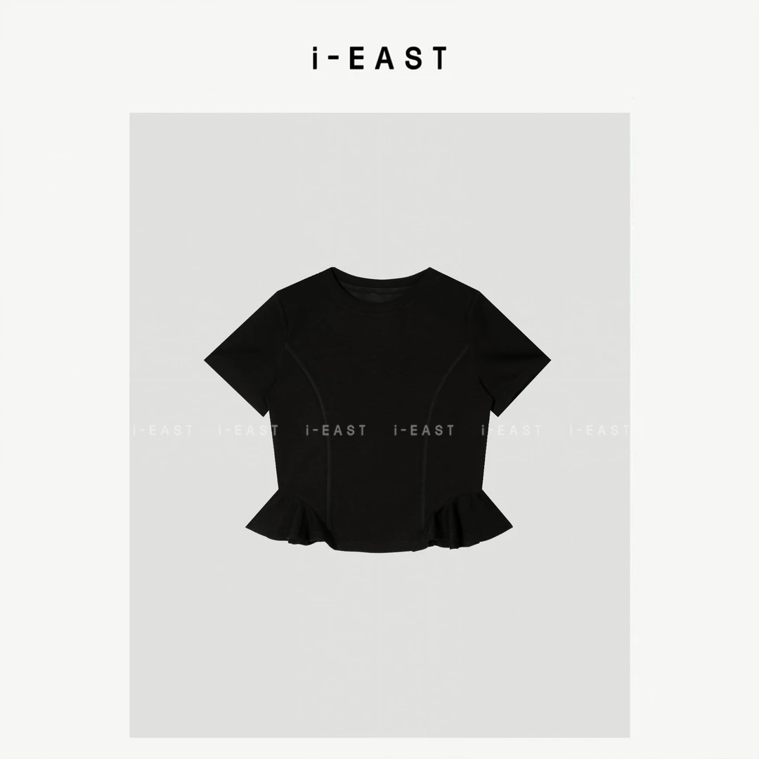 i-EAST 一眼沦陷~下摆花朵设计感短袖T恤上衣-5X SY8771