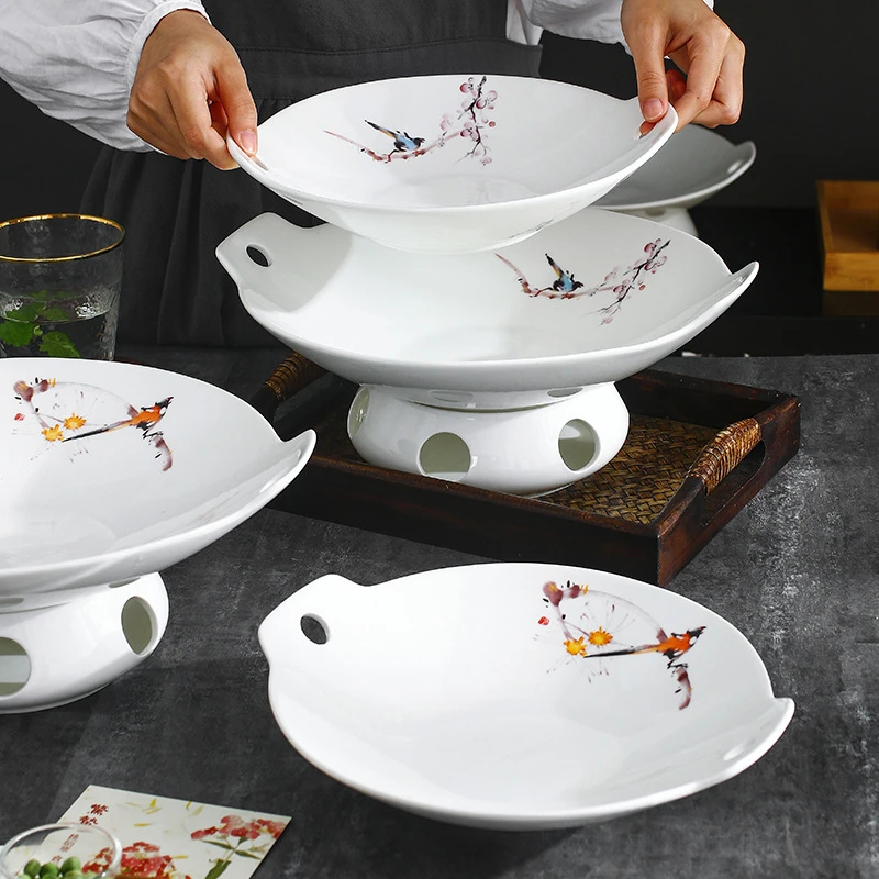【烟火老师同款】喜上眉梢中国风陶瓷创意餐盘特色菜蜡烛加热餐具