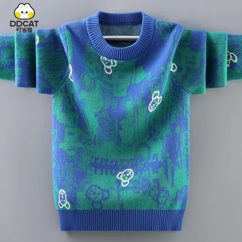 叮当猫儿童毛衣针织衫童装2024秋冬款大童洋气冬装加绒套头打底衫