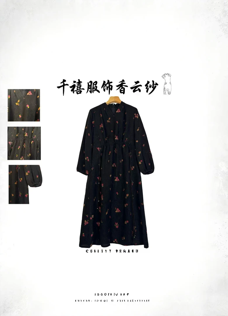 【千禧专属】10588简约唯美高尚提花冠乐绉桑蚕丝香云纱连衣裙