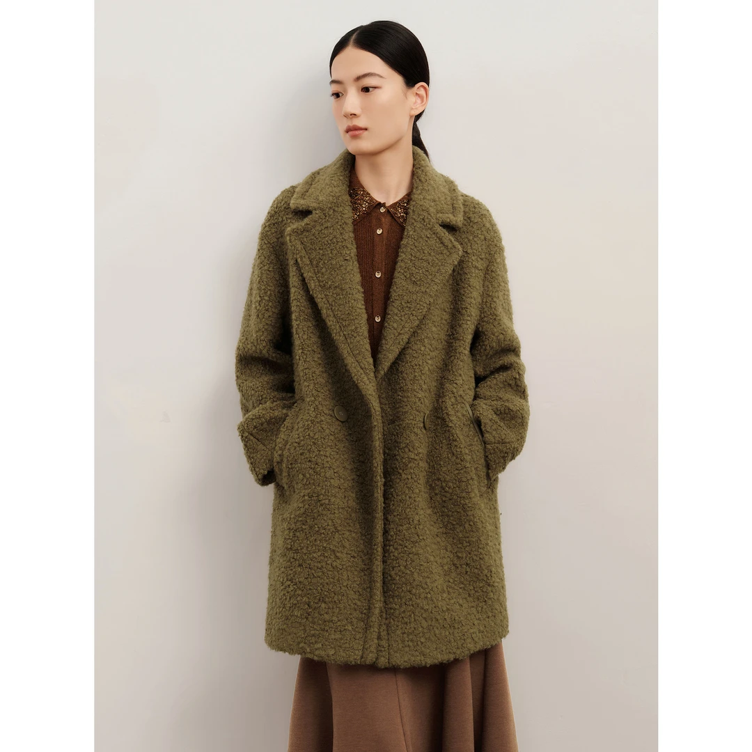 【羊羊专属】玖姿·安娜蔻JTDD72209双排扣驳领落肩羊毛大衣女
