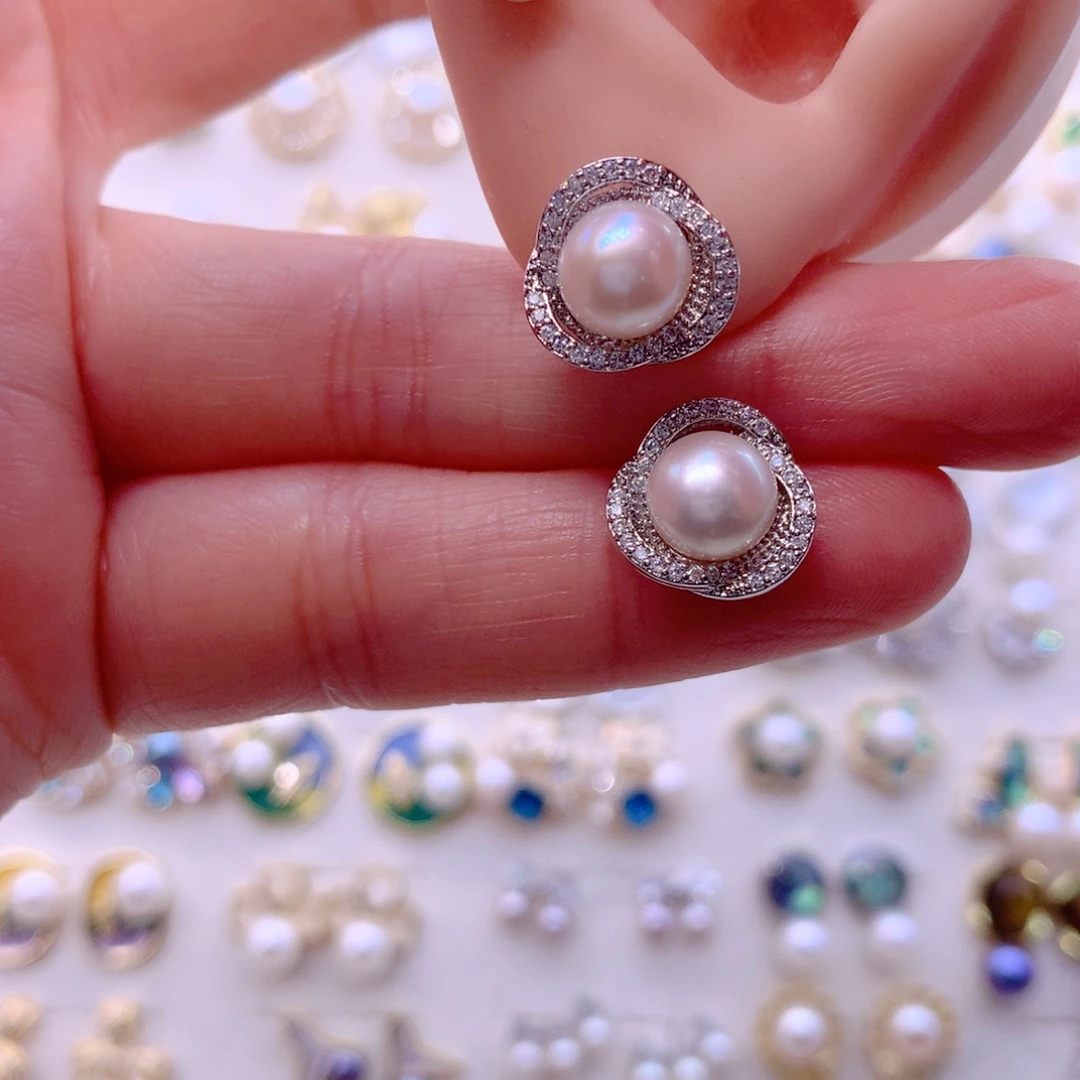 合金淡水珍珠耳饰