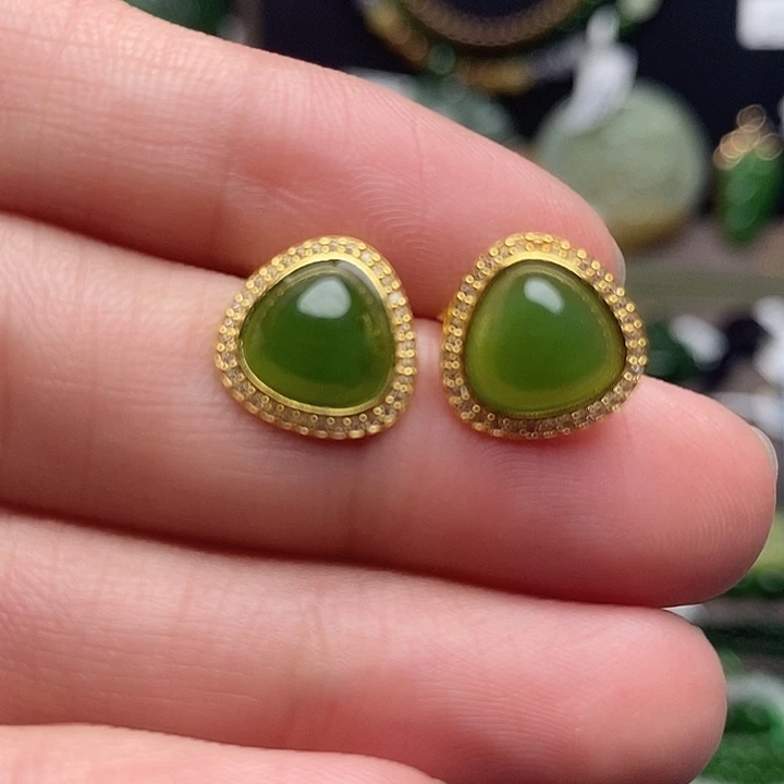 和田玉银S925镶嵌耳饰