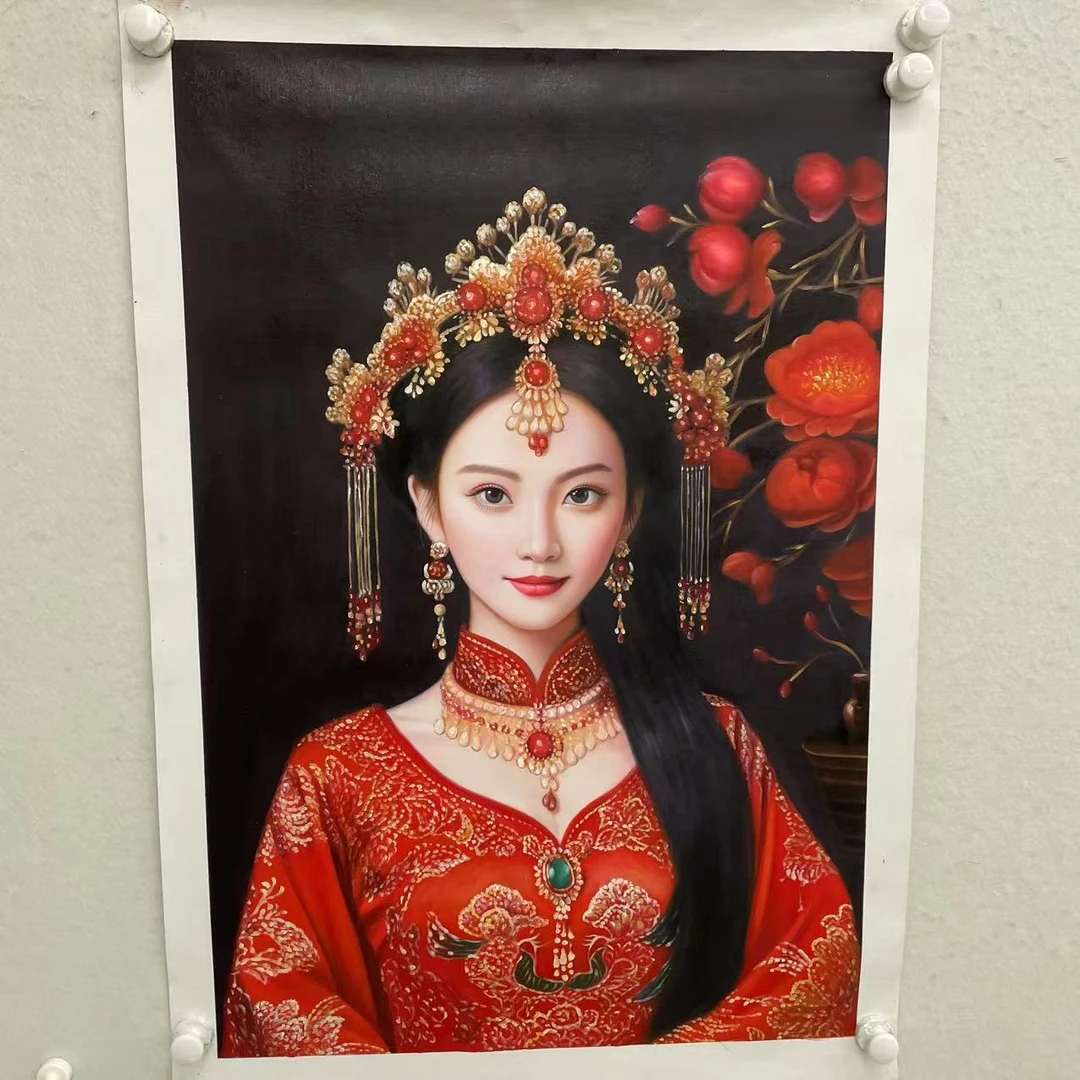 林彦新***中国新娘-皇冠-红花-约60*90厘米-手绘油画-麻布