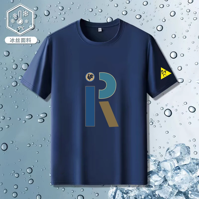 法莱尔公鸡透气T恤冰丝凉感印花免烫休闲速干短袖夏季圆领男装潮