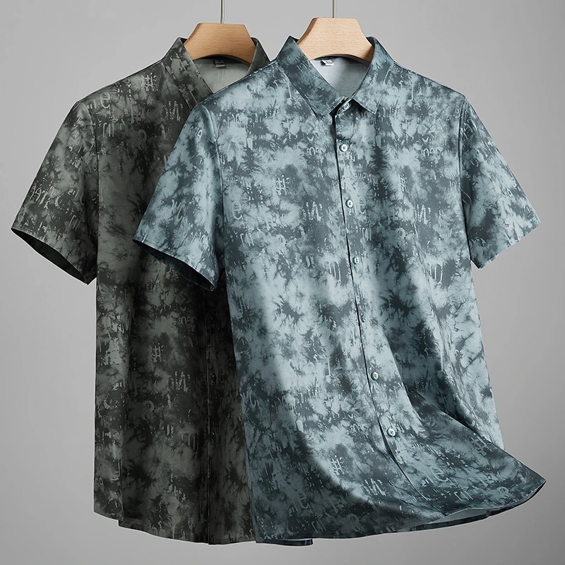 2025轻奢时尚休闲碎花短袖衬衫免烫男士大码上衣夏季新款潮流衬衣