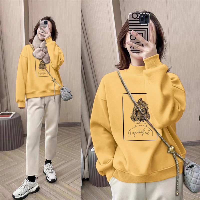 半高领卫衣女秋冬2025新款爆款加绒加厚宽松韩版百搭长袖洋气上衣