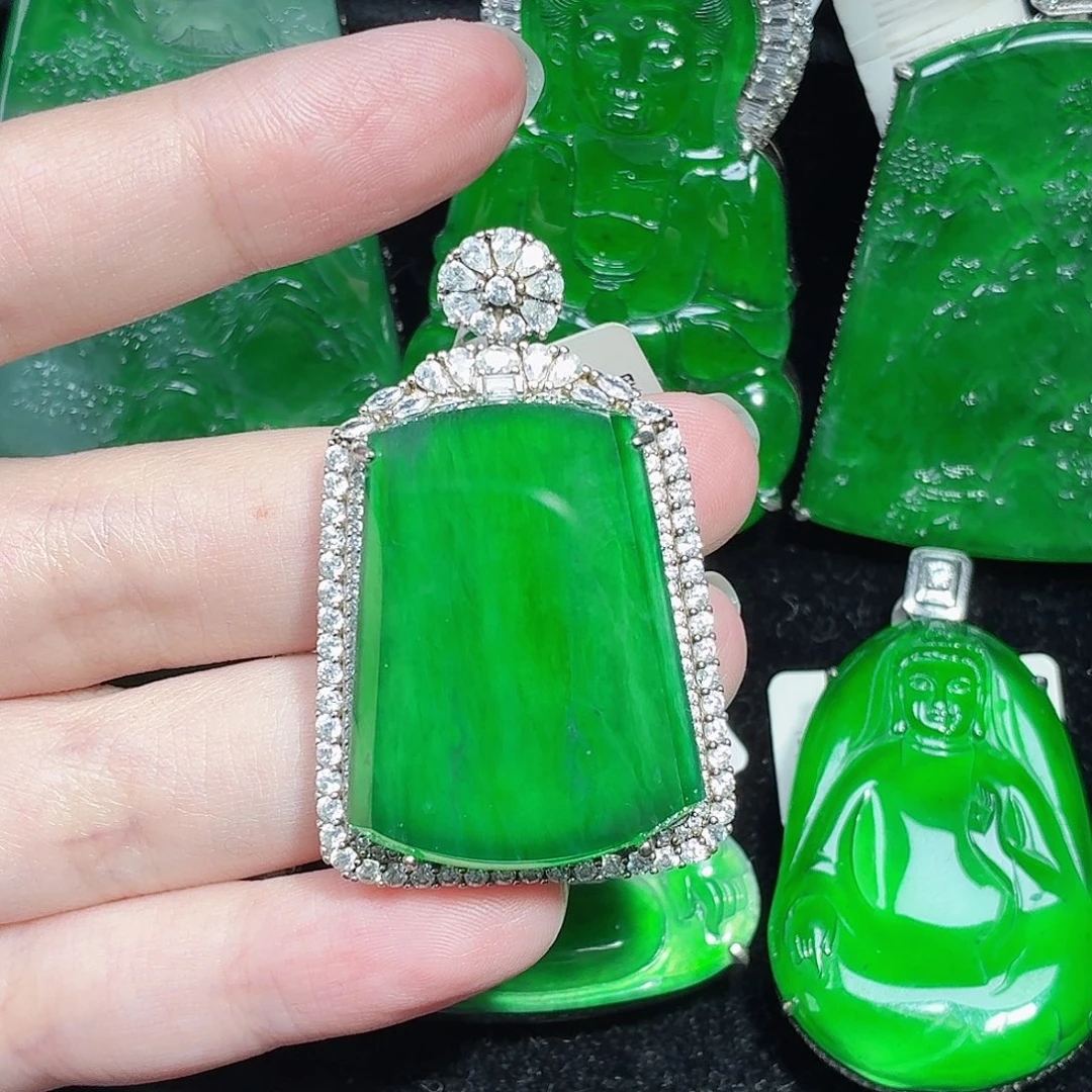 翡翠银S925镶嵌颈饰天然A货翡翠