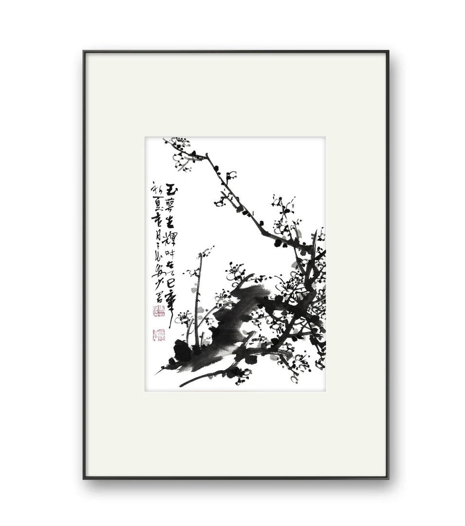马少君老师墨梅图卡纸画芯，尺寸45cmx33cm