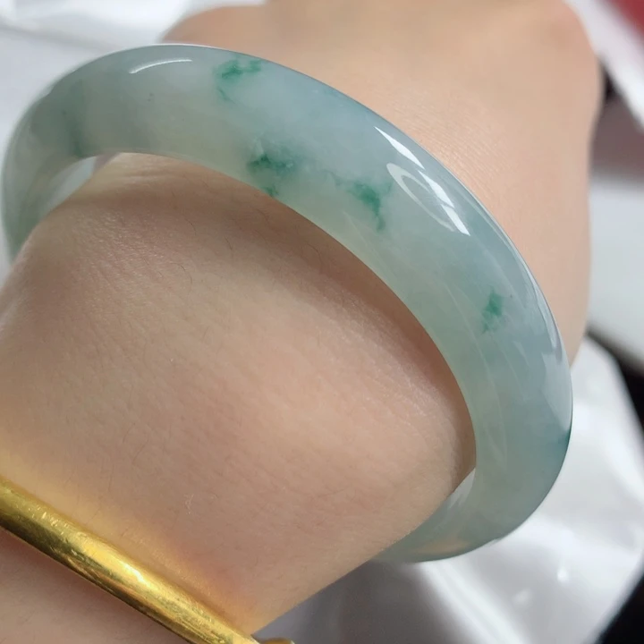 翡翠手镯未镶嵌行家料子果冻冰胶飘花老坑种56.57高货微瑕