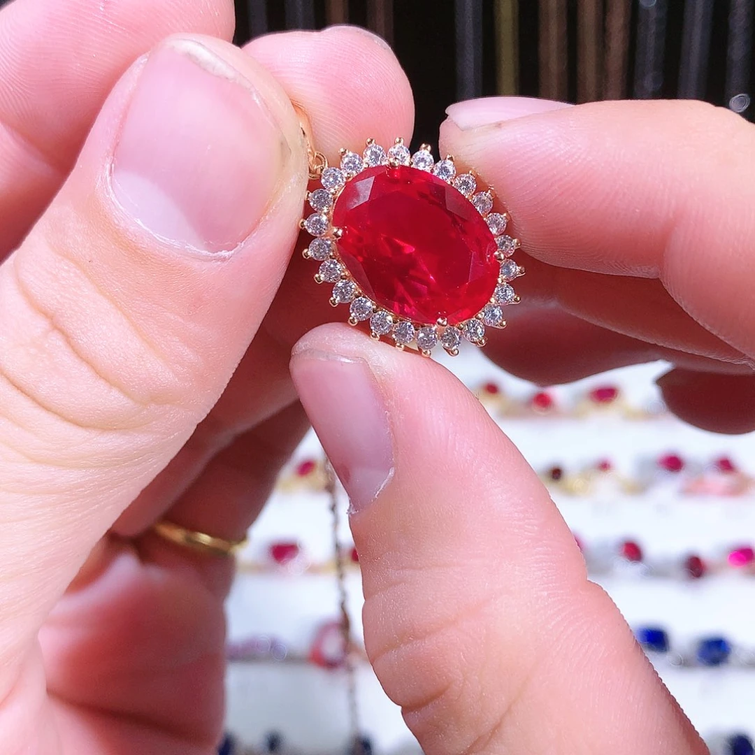 红宝石吊坠(赠链)银S925镶嵌