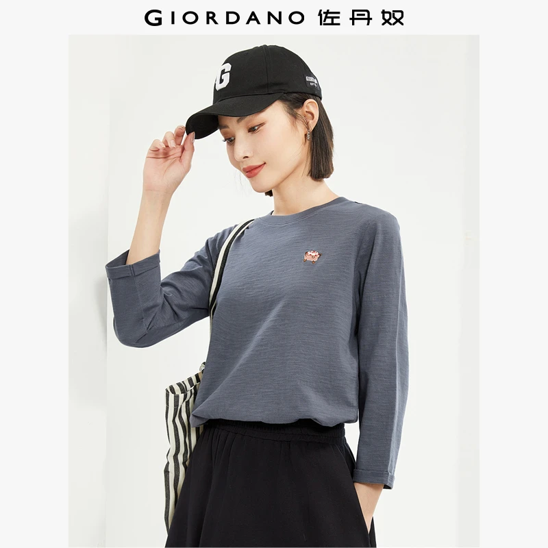 佐丹奴T恤女装夏新款竹节纯棉刺绣七分袖短袖圆领T恤 05324382