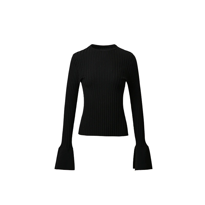 【麦子家回馈】高定设计感铃兰袖 弹力竖坑条针织衫AYB003