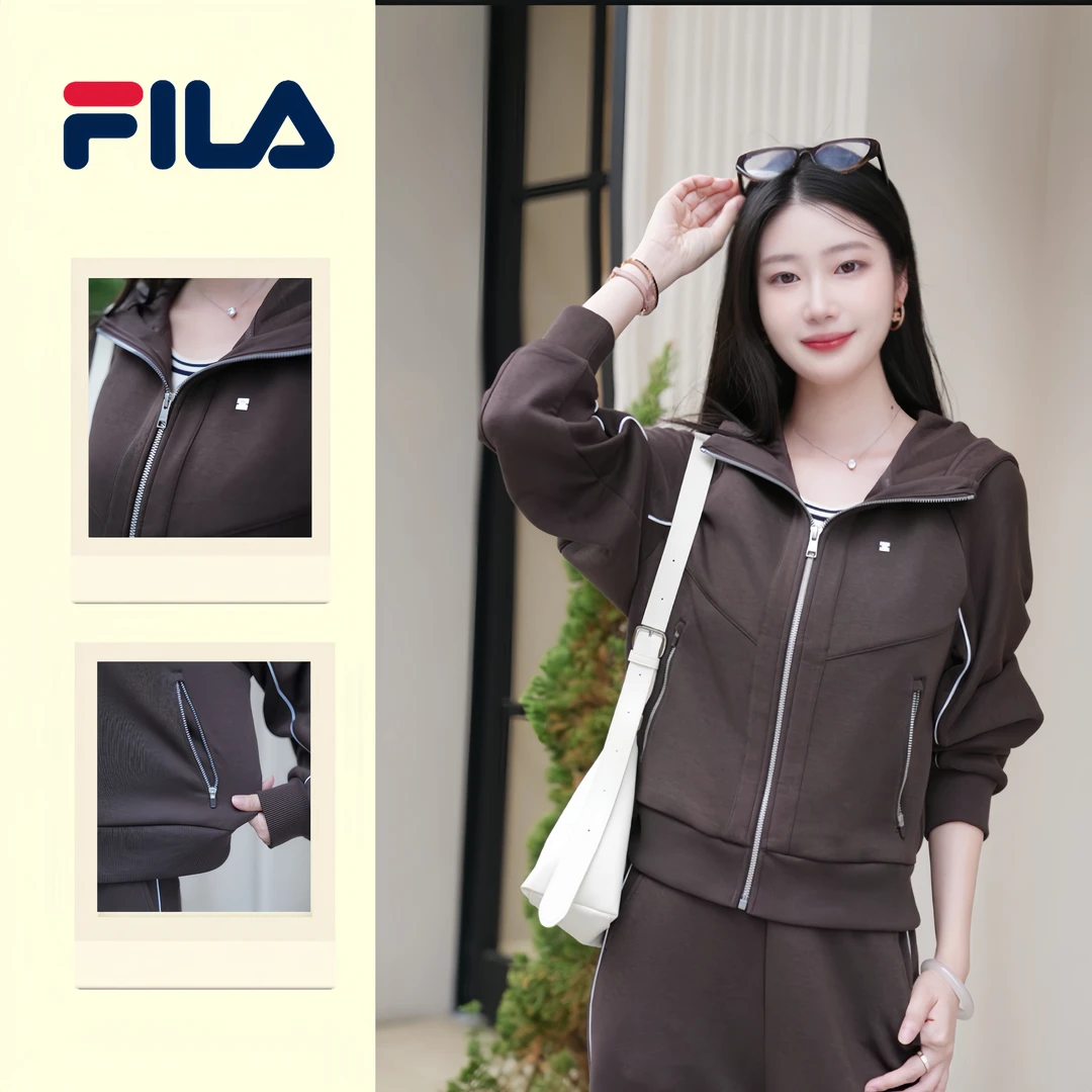 FILA斐乐女子女款时尚运动休闲秋冬连帽保暖针织外套F11W543503F