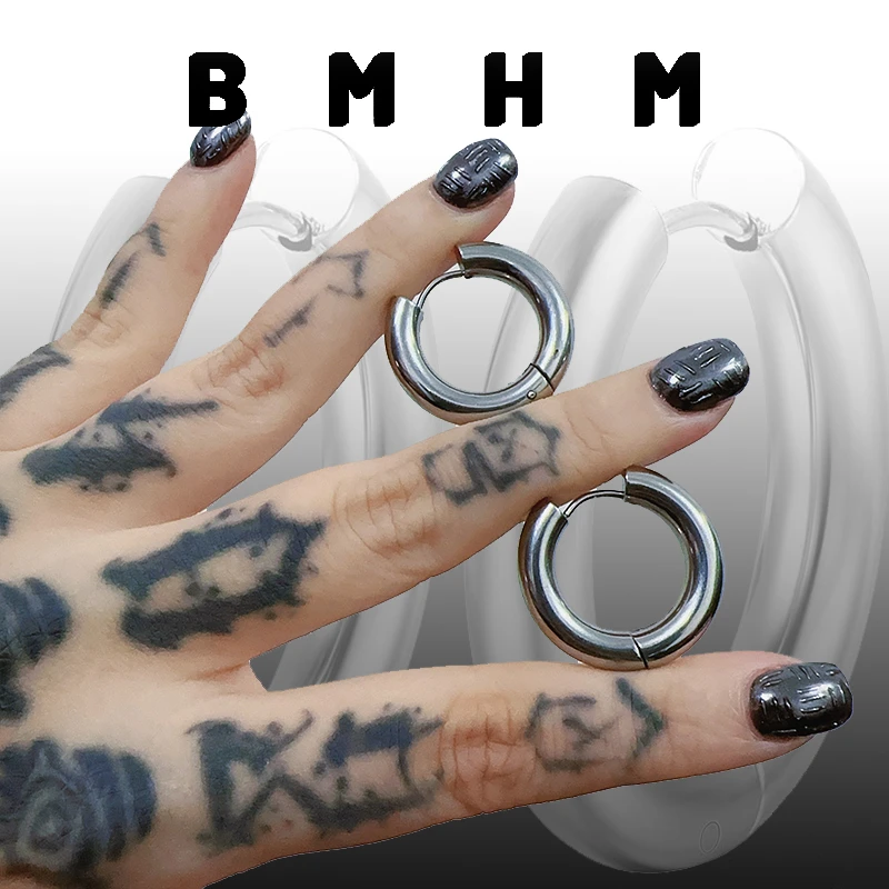 BMHM 钛钢耳饰 耳环欧美重工夸张耳饰品百搭个性小众圈圈冷淡风