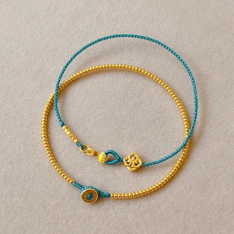 铜合金手链 金店同款黄金色叠戴手串手工编制手绳女彩色编绳手链