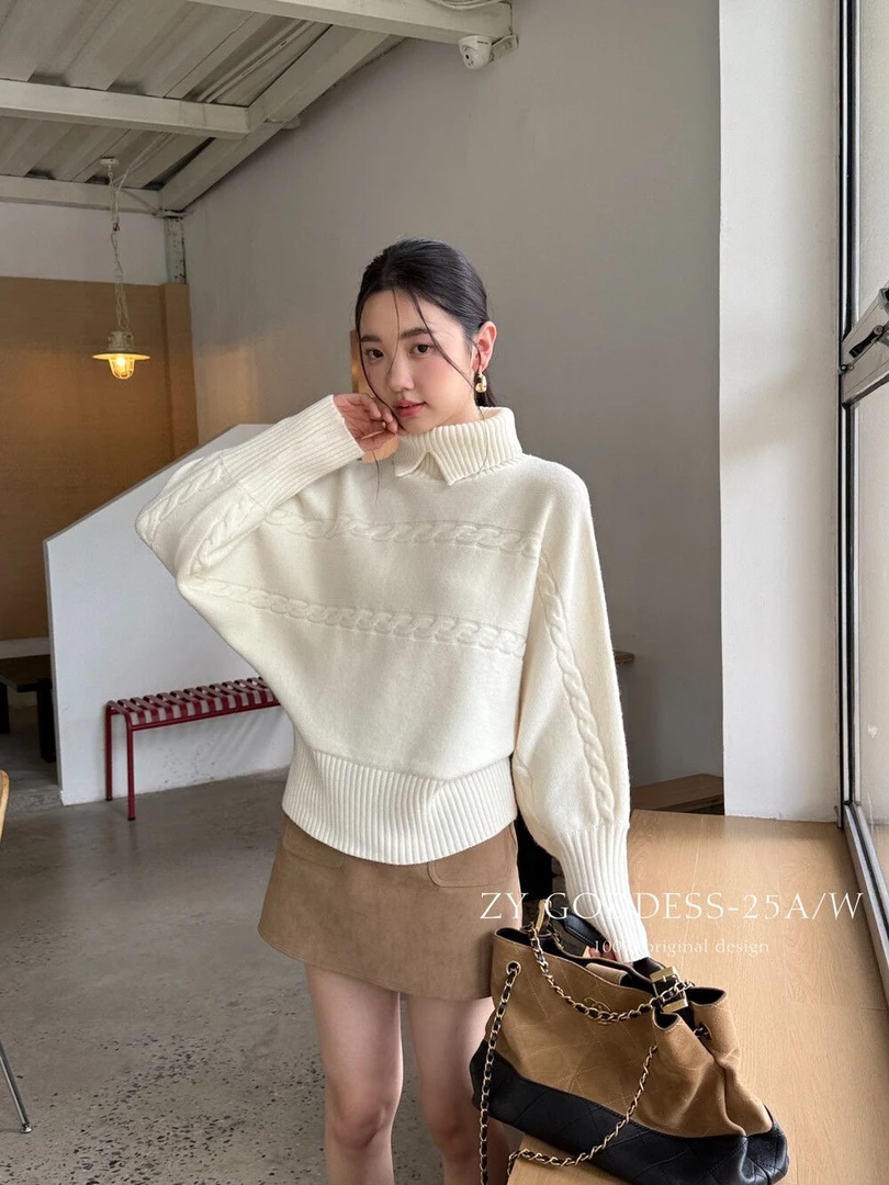 美式纯欲风个性设计感麻花毛衣女秋冬新款长袖宽松小众针织衫穿搭