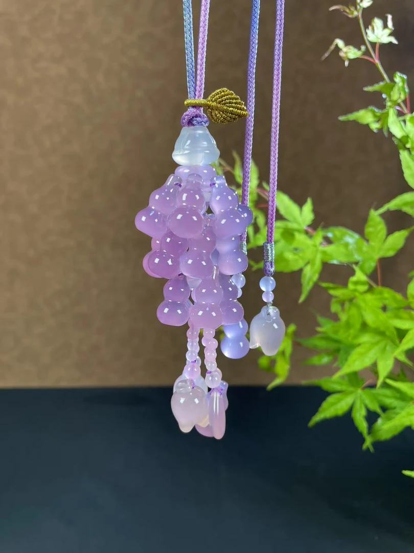 葫芦双全 玛瑙粉紫葫芦精致小短款汽车挂件 车挂