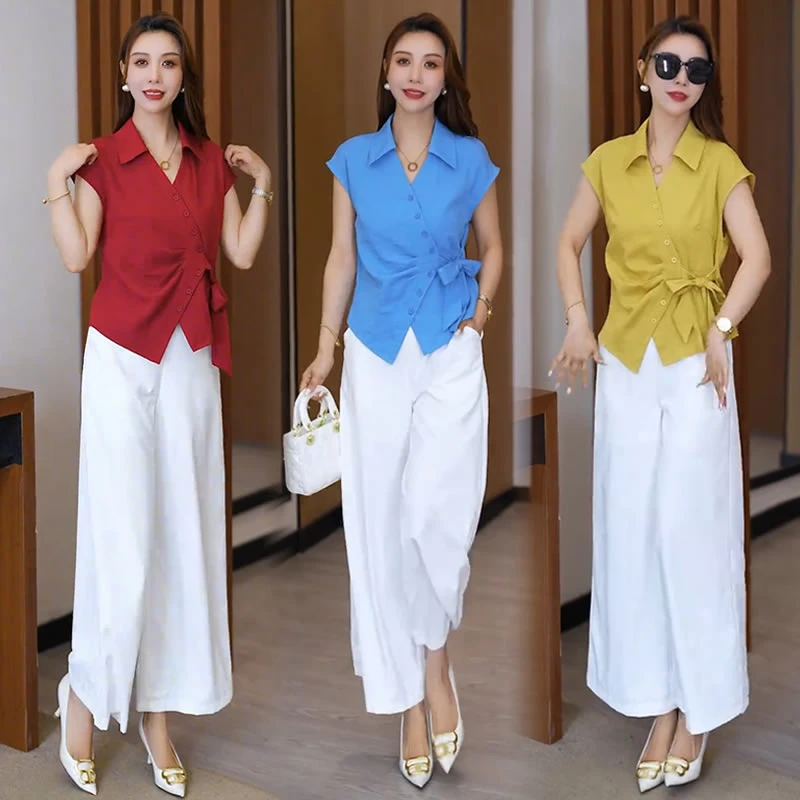 【48小时发货】洋气减龄设计感系带衬衫女2025夏季新款收腰小衫上衣